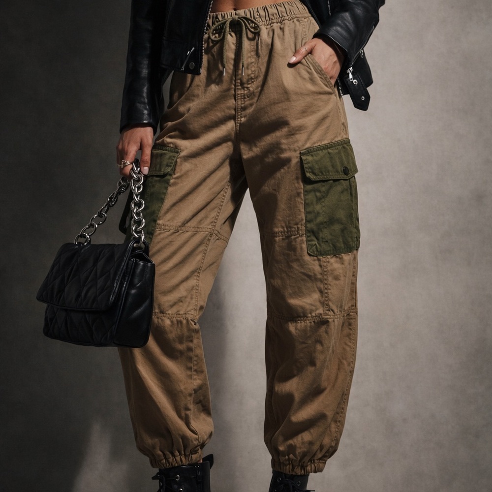 Anthropologie Tan and Olive Cargo Joggers